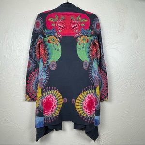 Desigual Devorah Asymmetrical Hem Cascade Front Geometric Floral Cardigan S-M
